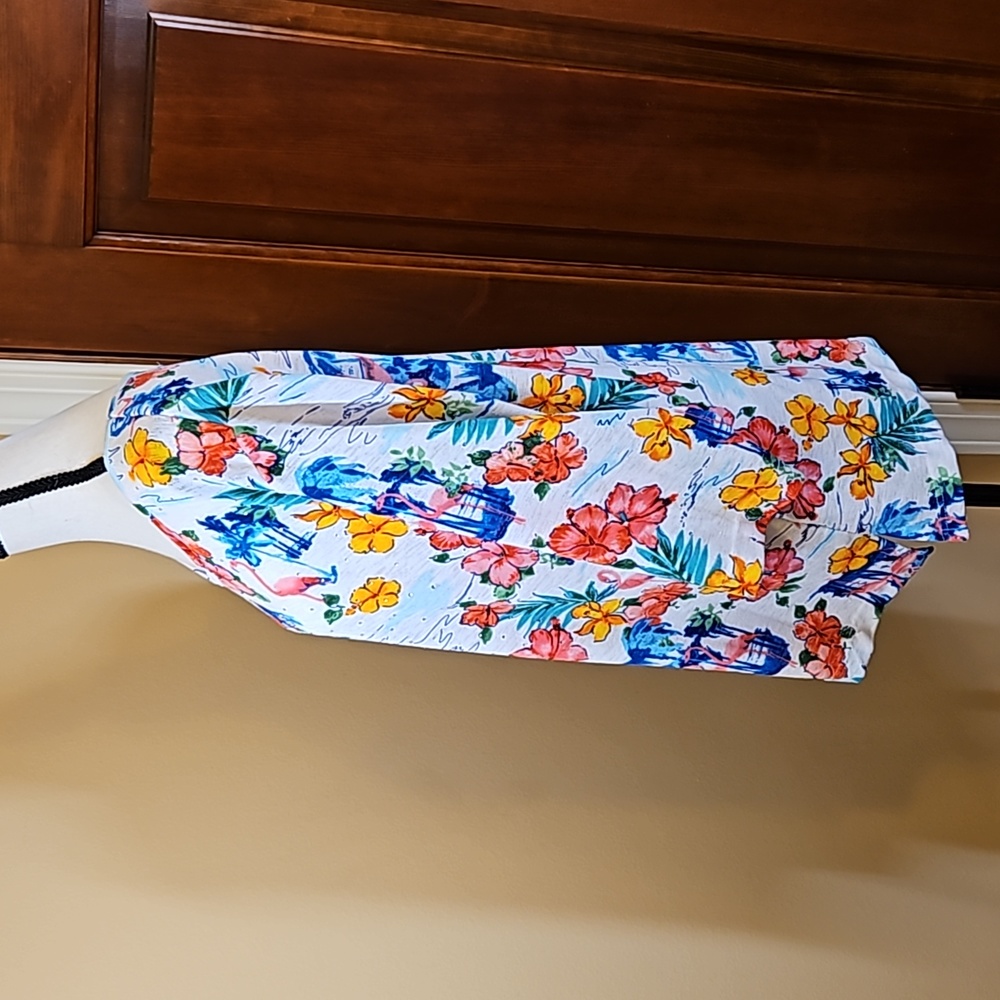 CATHY DANIELS TOP SHIRT 1X FLAMINGO FLORAL FLOWERS V-NECK PINK YELLOW BL… - Picture 6 of 9